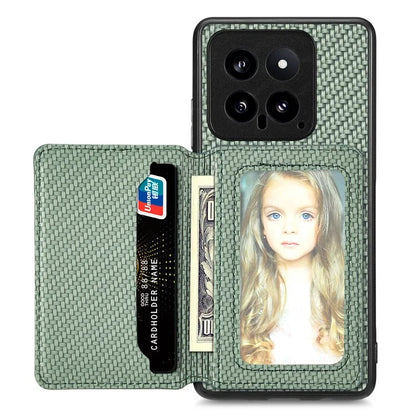 For Xiaomi 14 Magnetic Case Carbon Fiber Texture Kickstand Back Cover