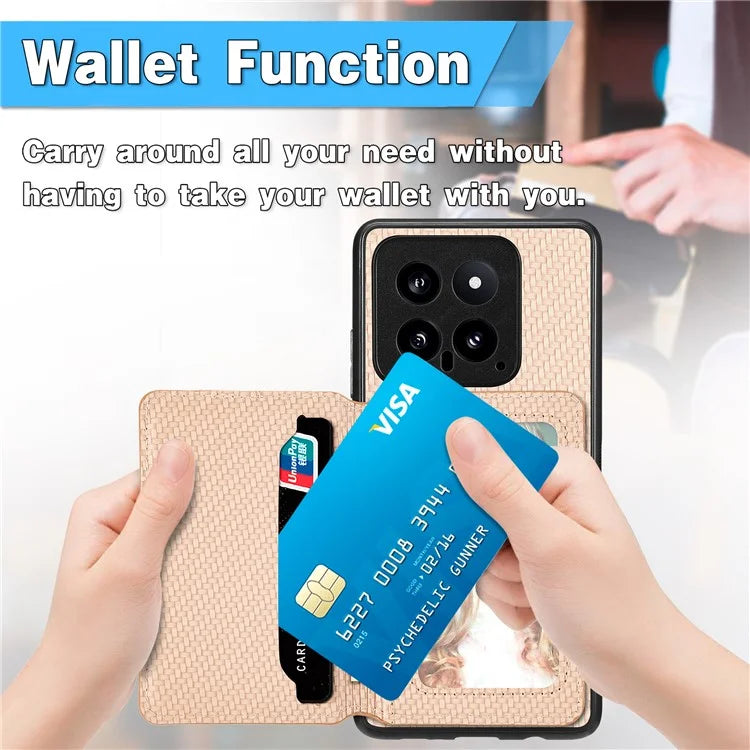 For Xiaomi 14 Magnetic Case Carbon Fiber Texture Kickstand Back Cover