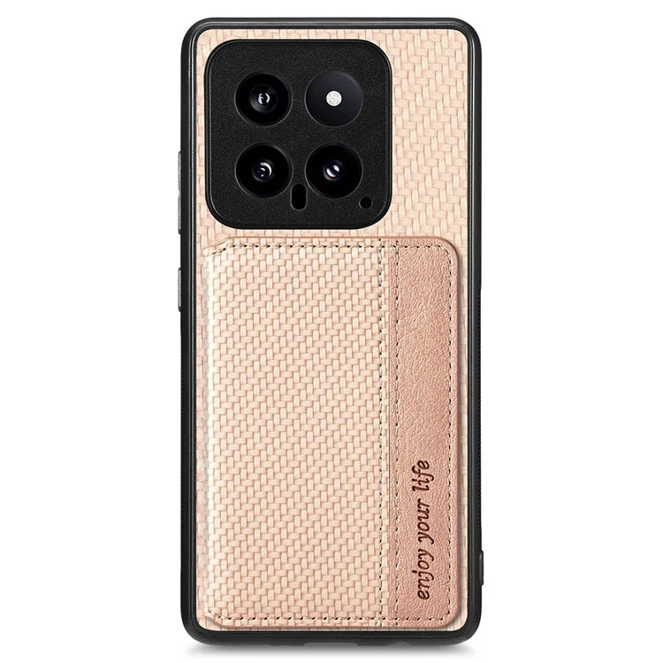 For Xiaomi 14 Magnetic Case Carbon Fiber Texture Kickstand Back Cover