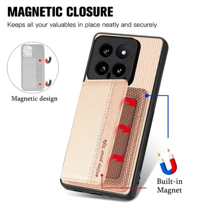 For Xiaomi 14 Magnetic Case Carbon Fiber Texture Kickstand Back Cover