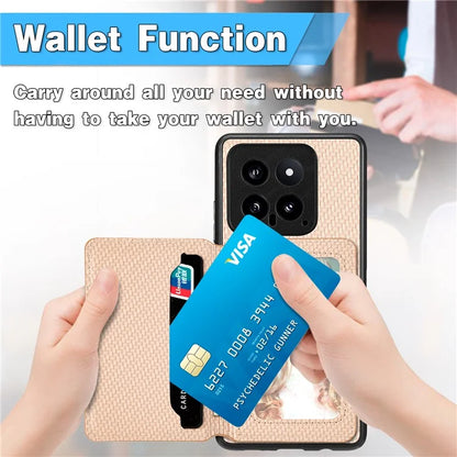 For Xiaomi 14 Magnetic Case Carbon Fiber Texture Kickstand Back Cover