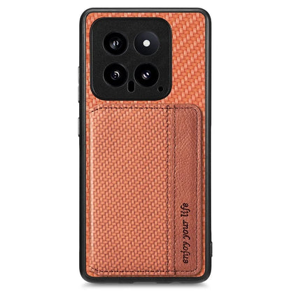 For Xiaomi 14 Magnetic Case Carbon Fiber Texture Kickstand Back Cover