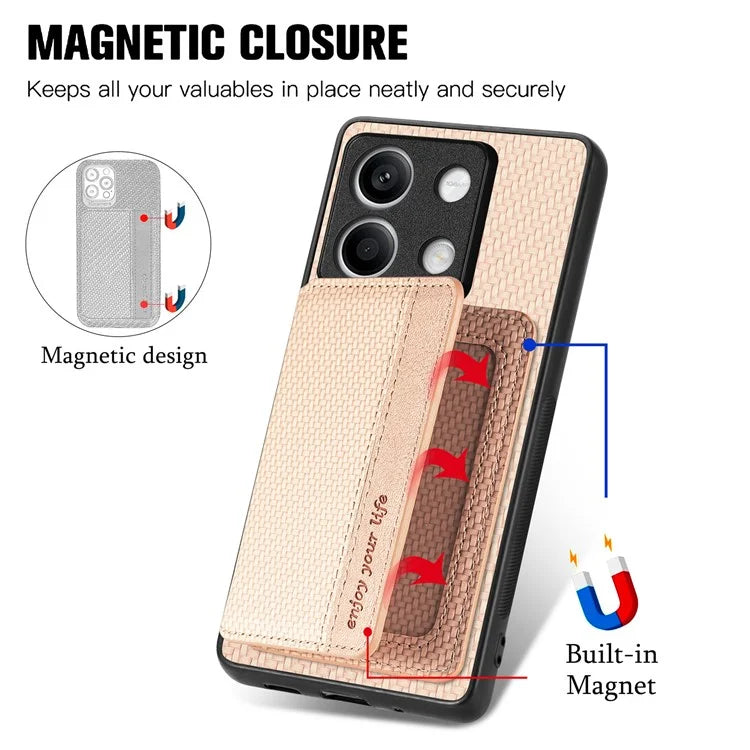 For Xiaomi Redmi Note 13 5G Case Carbon Fiber Texture PU Leather Coated PC+TPU Phone Shell