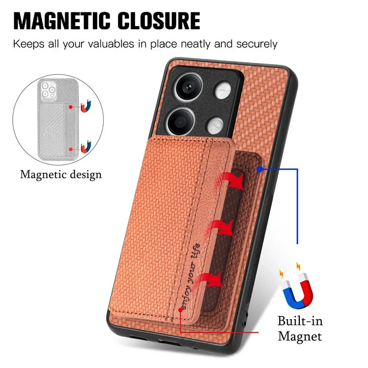 For Xiaomi Redmi Note 13 5G Case Carbon Fiber Texture PU Leather Coated PC+TPU Phone Shell