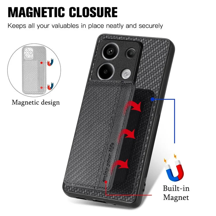 For Xiaomi Redmi Note 13 Pro 5G / Poco X6 5G Case Slim-Fit Kickstand Carbon Fiber Texture Protective Shell