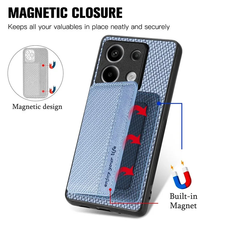 For Xiaomi Redmi Note 13 Pro 5G / Poco X6 5G Case Slim-Fit Kickstand Carbon Fiber Texture Protective Shell