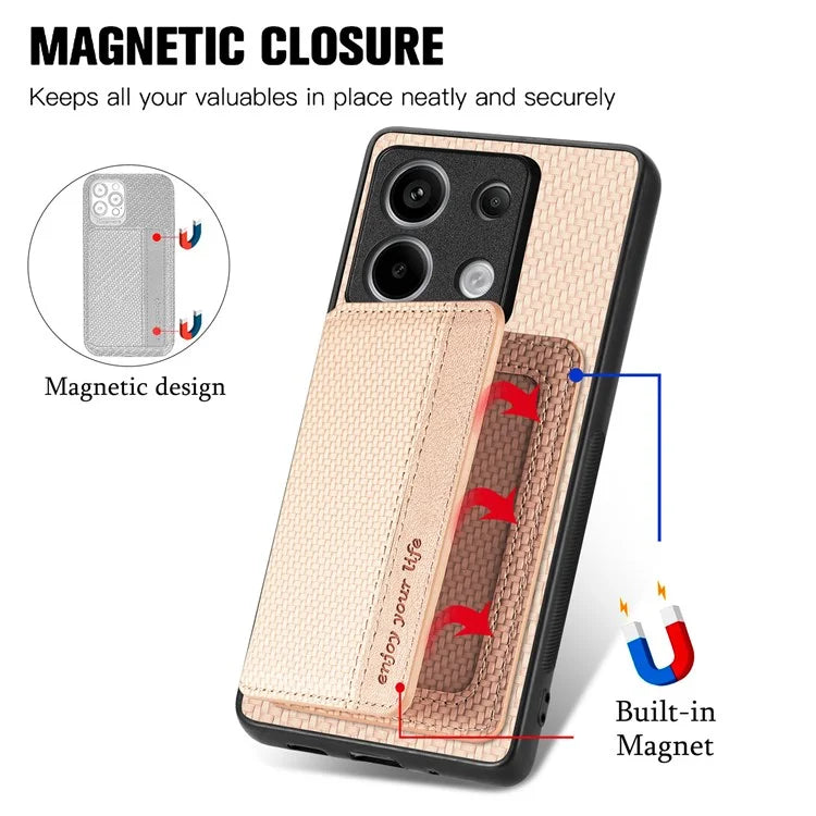 For Xiaomi Redmi Note 13 Pro 5G / Poco X6 5G Case Slim-Fit Kickstand Carbon Fiber Texture Protective Shell