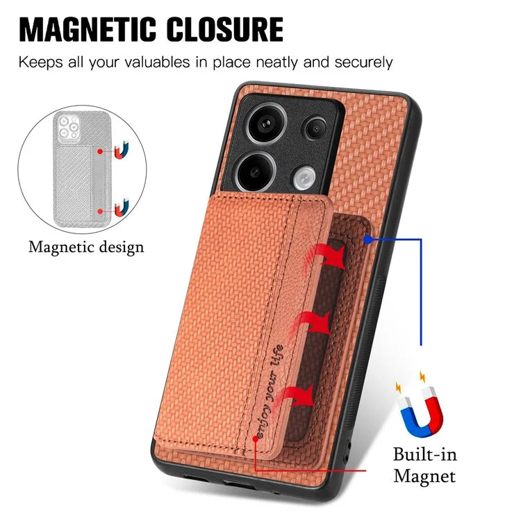 For Xiaomi Redmi Note 13 Pro 5G / Poco X6 5G Case Slim-Fit Kickstand Carbon Fiber Texture Protective Shell