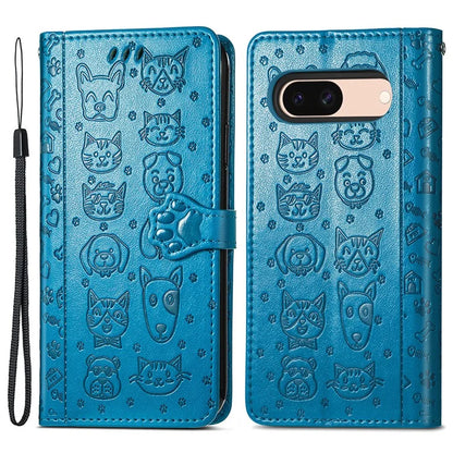 For Google Pixel 8a Leather Case Cat Dog Pattern Magnetic Clasp Wallet Cover