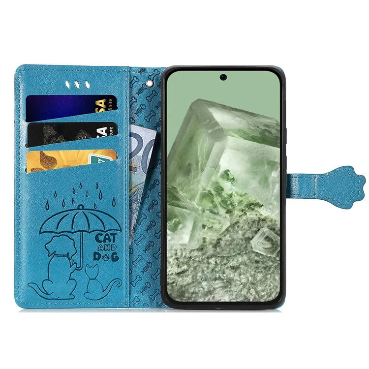 For Google Pixel 8a Leather Case Cat Dog Pattern Magnetic Clasp Wallet Cover