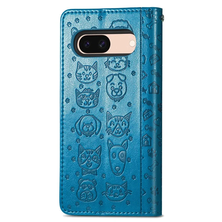 For Google Pixel 8a Leather Case Cat Dog Pattern Magnetic Clasp Wallet Cover