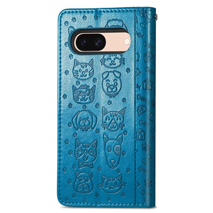 For Google Pixel 8a Leather Case Cat Dog Pattern Magnetic Clasp Wallet Cover