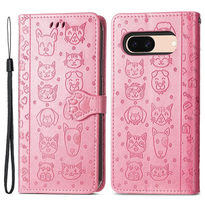 For Google Pixel 8a Leather Case Cat Dog Pattern Magnetic Clasp Wallet Cover