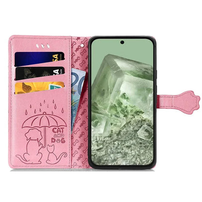 For Google Pixel 8a Leather Case Cat Dog Pattern Magnetic Clasp Wallet Cover