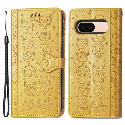 For Google Pixel 8a Leather Case Cat Dog Pattern Magnetic Clasp Wallet Cover