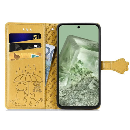 For Google Pixel 8a Leather Case Cat Dog Pattern Magnetic Clasp Wallet Cover