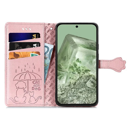 For Google Pixel 8a Leather Case Cat Dog Pattern Magnetic Clasp Wallet Cover