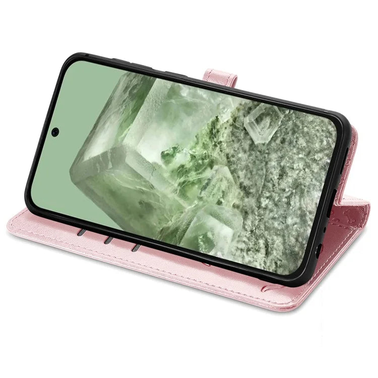 For Google Pixel 8a Leather Case Cat Dog Pattern Magnetic Clasp Wallet Cover