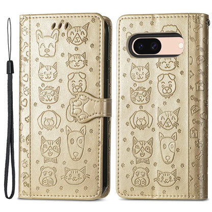 For Google Pixel 8a Leather Case Cat Dog Pattern Magnetic Clasp Wallet Cover