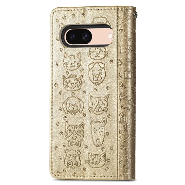 For Google Pixel 8a Leather Case Cat Dog Pattern Magnetic Clasp Wallet Cover
