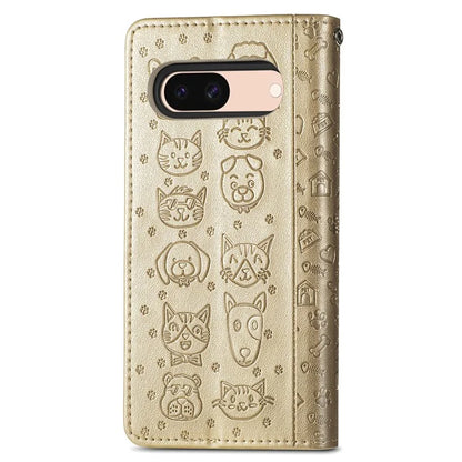 For Google Pixel 8a Leather Case Cat Dog Pattern Magnetic Clasp Wallet Cover