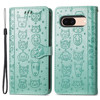For Google Pixel 8a Leather Case Cat Dog Pattern Magnetic Clasp Wallet Cover