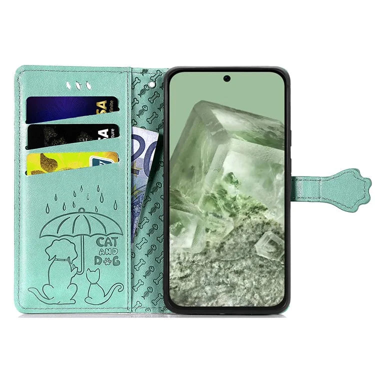 For Google Pixel 8a Leather Case Cat Dog Pattern Magnetic Clasp Wallet Cover