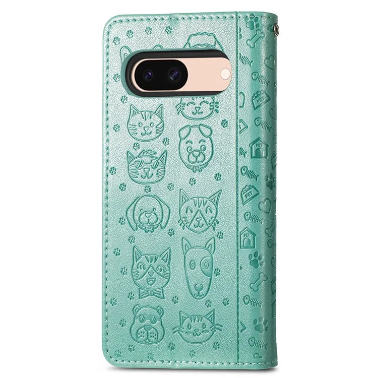 For Google Pixel 8a Leather Case Cat Dog Pattern Magnetic Clasp Wallet Cover
