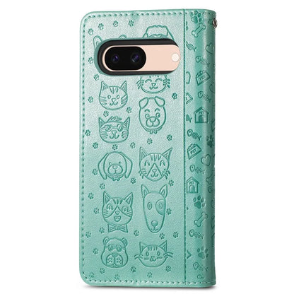 For Google Pixel 8a Leather Case Cat Dog Pattern Magnetic Clasp Wallet Cover