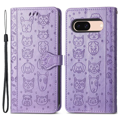For Google Pixel 8a Leather Case Cat Dog Pattern Magnetic Clasp Wallet Cover