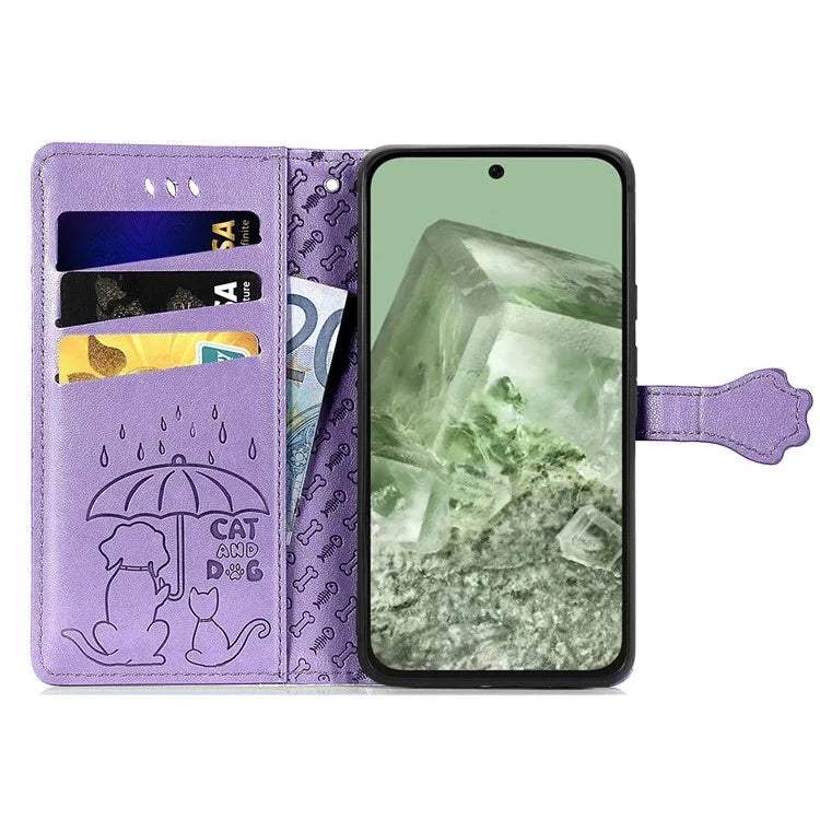 For Google Pixel 8a Leather Case Cat Dog Pattern Magnetic Clasp Wallet Cover
