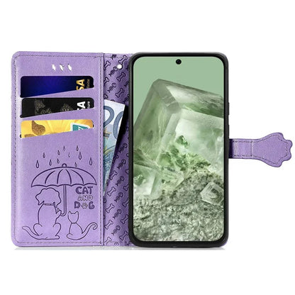For Google Pixel 8a Leather Case Cat Dog Pattern Magnetic Clasp Wallet Cover