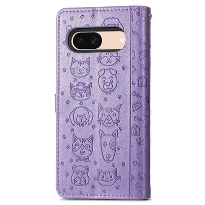 For Google Pixel 8a Leather Case Cat Dog Pattern Magnetic Clasp Wallet Cover