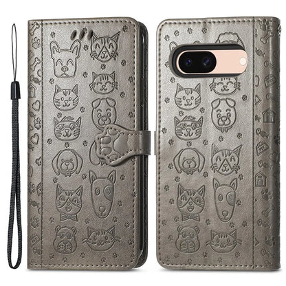 For Google Pixel 8a Leather Case Cat Dog Pattern Magnetic Clasp Wallet Cover