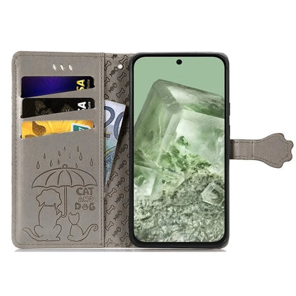 For Google Pixel 8a Leather Case Cat Dog Pattern Magnetic Clasp Wallet Cover