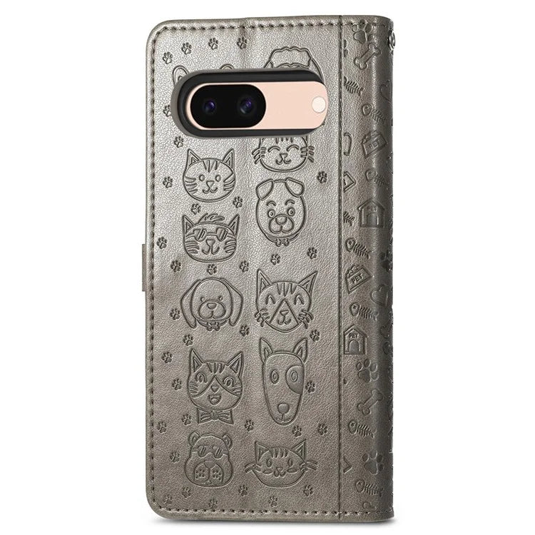 For Google Pixel 8a Leather Case Cat Dog Pattern Magnetic Clasp Wallet Cover