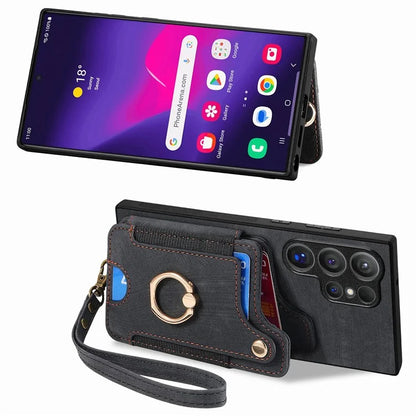 D4 For Samsung Galaxy S24 Ultra Leather Back Cover RFID Blocking Kickstand Phone Case with Card Slots