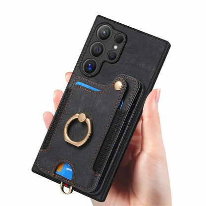 D4 For Samsung Galaxy S24 Ultra Leather Back Cover RFID Blocking Kickstand Phone Case with Card Slots