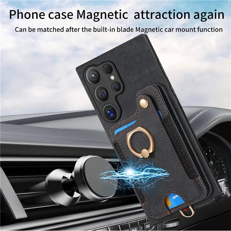 D4 For Samsung Galaxy S24 Ultra Leather Back Cover RFID Blocking Kickstand Phone Case with Card Slots