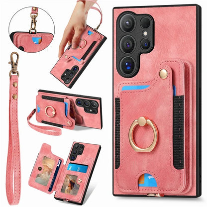 D4 For Samsung Galaxy S24 Ultra Leather Back Cover RFID Blocking Kickstand Phone Case with Card Slots