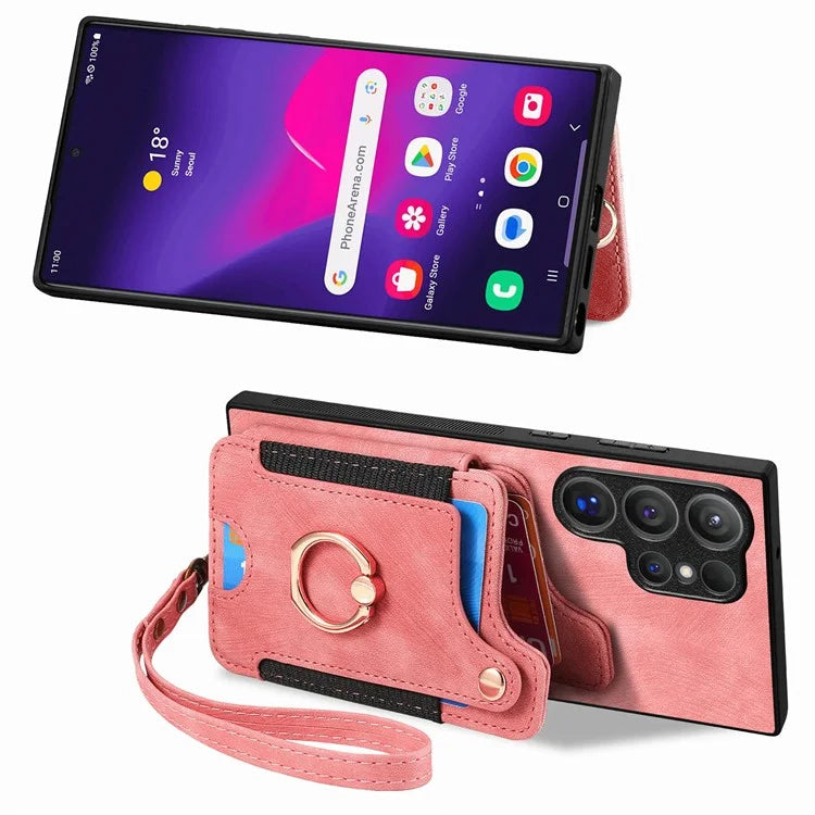 D4 For Samsung Galaxy S24 Ultra Leather Back Cover RFID Blocking Kickstand Phone Case with Card Slots