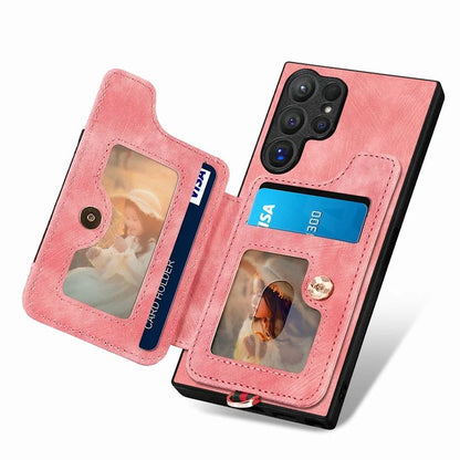D4 For Samsung Galaxy S24 Ultra Leather Back Cover RFID Blocking Kickstand Phone Case with Card Slots