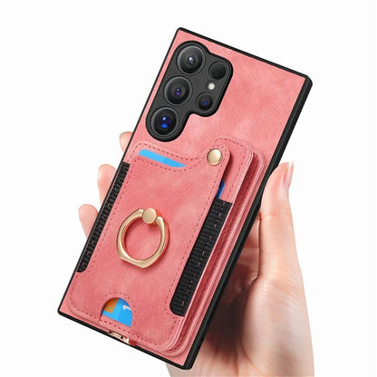 D4 For Samsung Galaxy S24 Ultra Leather Back Cover RFID Blocking Kickstand Phone Case with Card Slots