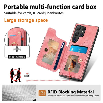 D4 For Samsung Galaxy S24 Ultra Leather Back Cover RFID Blocking Kickstand Phone Case with Card Slots