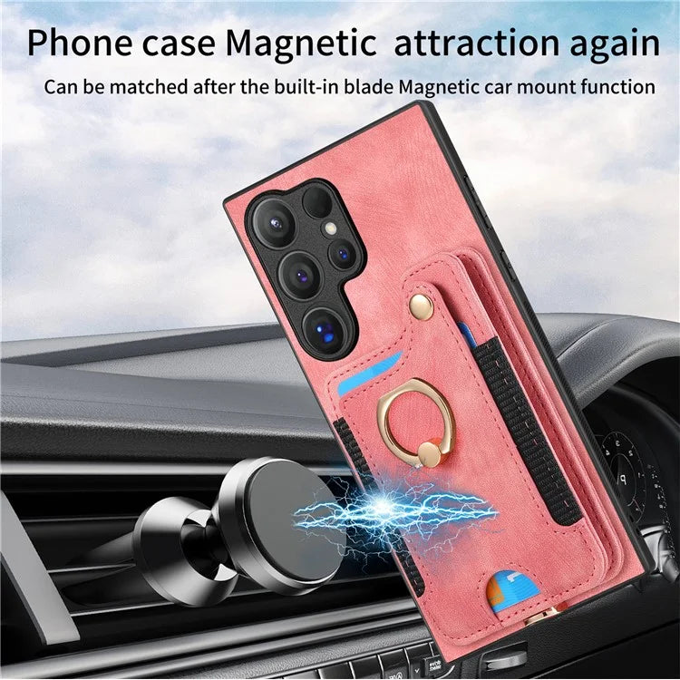 D4 For Samsung Galaxy S24 Ultra Leather Back Cover RFID Blocking Kickstand Phone Case with Card Slots