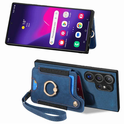 D4 For Samsung Galaxy S24 Ultra Leather Back Cover RFID Blocking Kickstand Phone Case with Card Slots