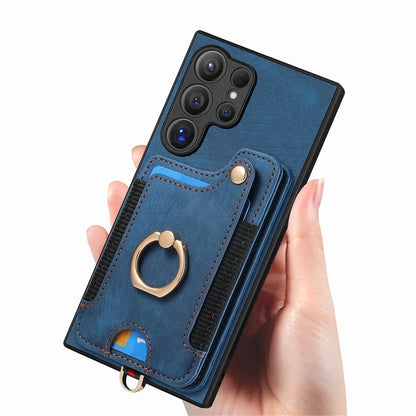 D4 For Samsung Galaxy S24 Ultra Leather Back Cover RFID Blocking Kickstand Phone Case with Card Slots