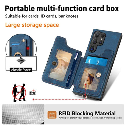 D4 For Samsung Galaxy S24 Ultra Leather Back Cover RFID Blocking Kickstand Phone Case with Card Slots