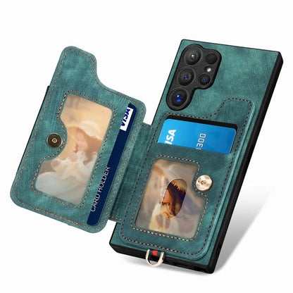 D4 For Samsung Galaxy S24 Ultra Leather Back Cover RFID Blocking Kickstand Phone Case with Card Slots