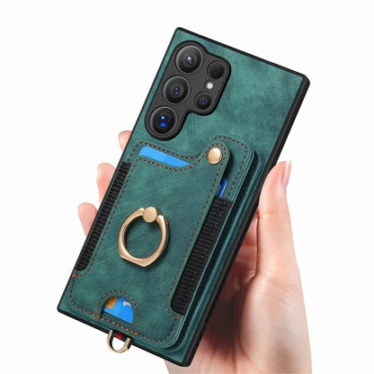 D4 For Samsung Galaxy S24 Ultra Leather Back Cover RFID Blocking Kickstand Phone Case with Card Slots